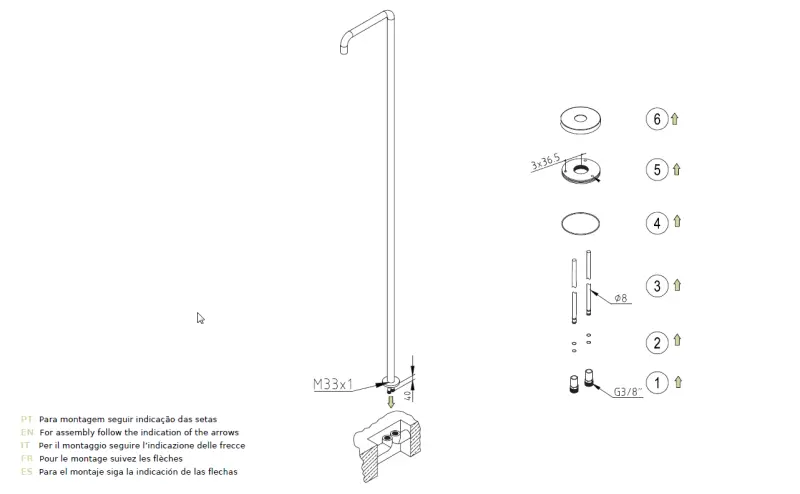 Waterevolution Flow zwembad douche douchezuil enkel koud water koper geborsteld T145CPE