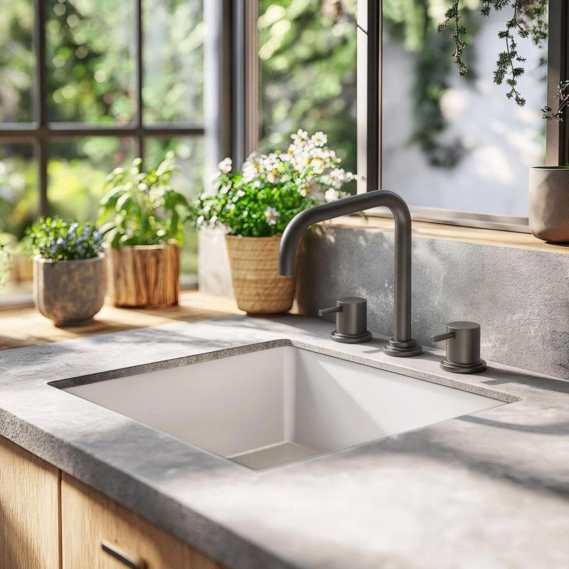 Waterevolution Flow 3-gats haakse keukenmengkraan met draaibare uitloop en gefilterd water aansluiting gun metal T152HGME