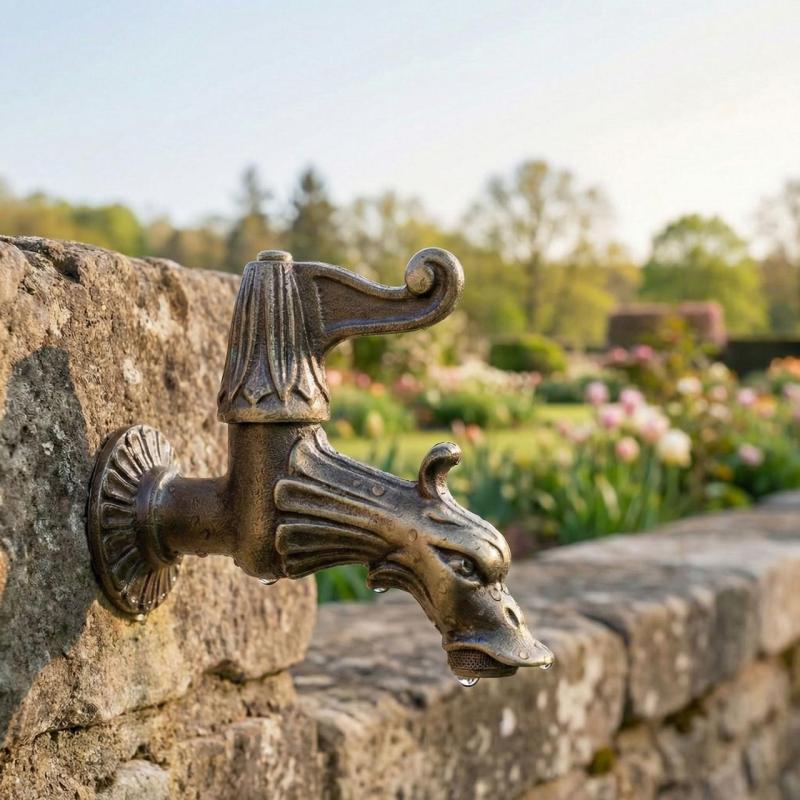 PB Garden Vintage Wall Fountain Tap Cold Water Tap Bronze with Garden Hose Connection and Handle 1208969785