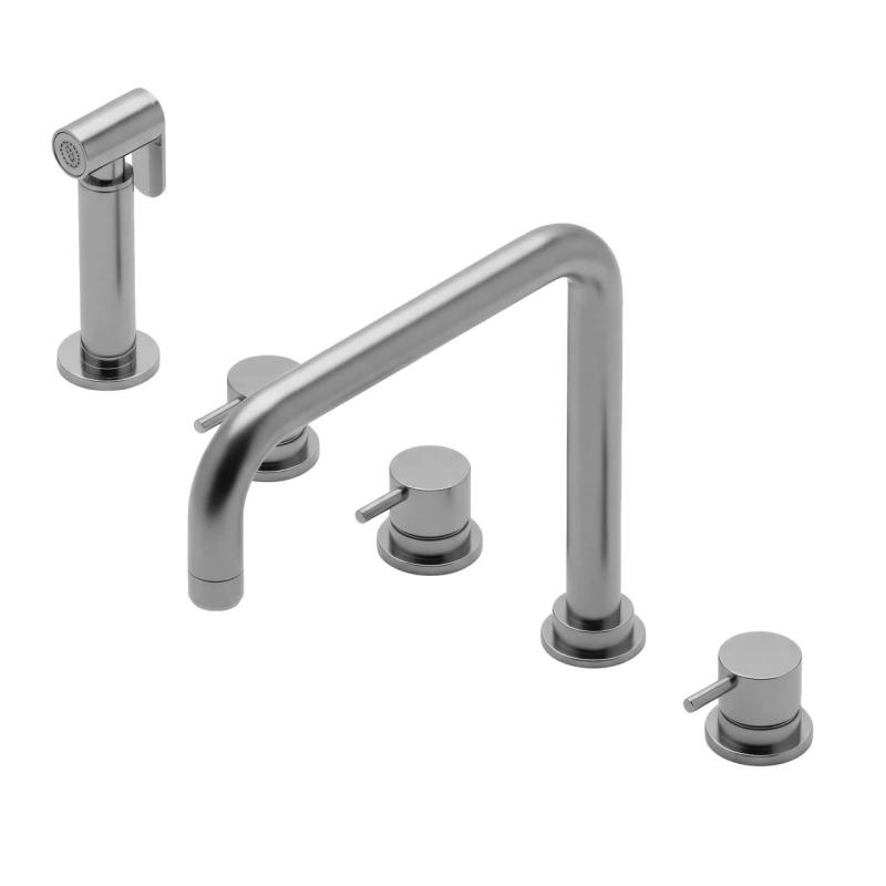 Waterevolution Flow 5-hole angled kitchen mixer tap with pull-out spray and filtered water connection stainless steel T154HIE