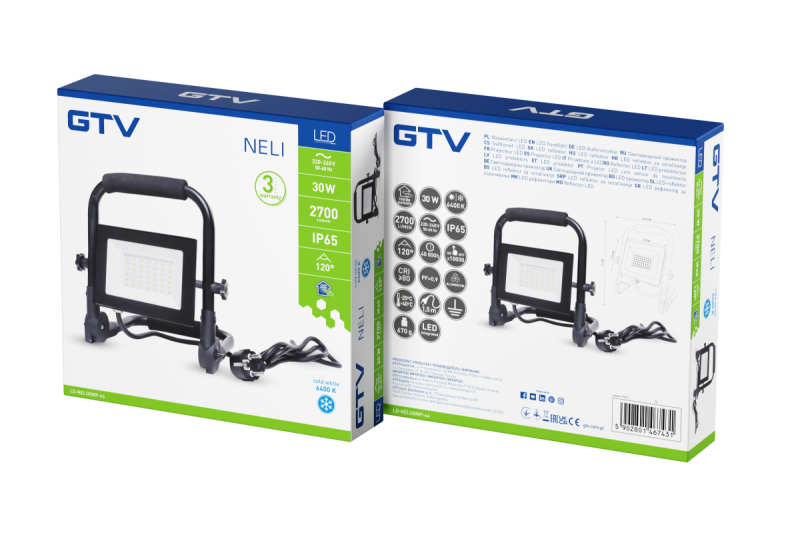 NELI Draagbare Schijnwerper, LED, 30W, 2700lm, 6400K, AC220-240V, IP65, 1.5m kabel