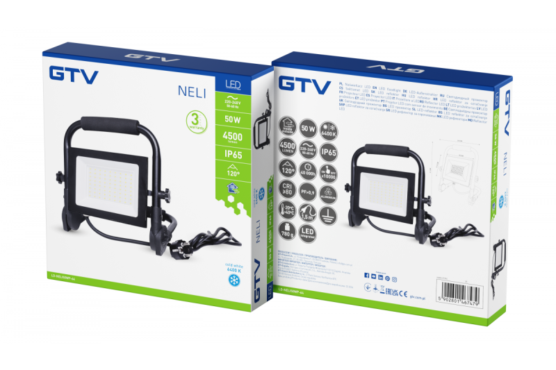 NELI Draagbare Schijnwerper, LED, 50W, 4500lm, 6400K, AC220-240V, IP65, 1,5m kabel
