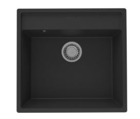 GraniteMy Bremen Granieten Spoelbak 53x50 cm Zwart – Opbouw, Onderbouw en Vlakinbouw met Kraangatbank en Gouden Plug 1208969969