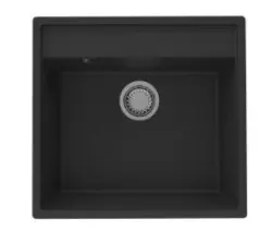 GraniteMy Bremen Granieten Spoelbak 53x50 cm Zwart – Opbouw, Onderbouw en Vlakinbouw met Kraangatbank en Gouden Plug 1208969969