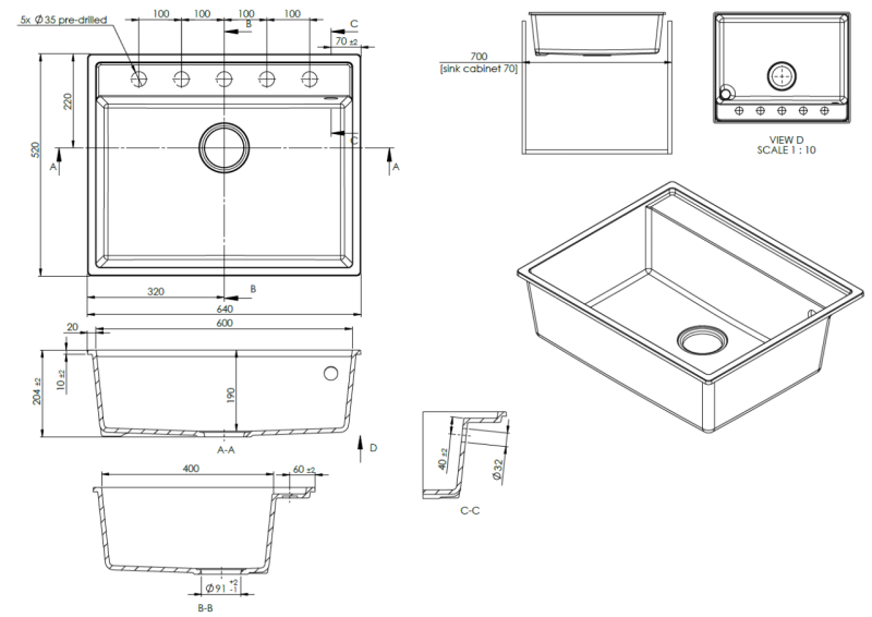 GraniteMy Bremen Granieten Spoelbak 64x52 cm Zwart – Opbouw, Onderbouw en Vlakinbouw met Kraangatbank en RVS Plug 1208969992