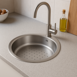 Banka P18380 RVS Ronde Ondiepe Spoelbak  afdruip bak 45 cm Opbouw en Onderbouw 1208970057