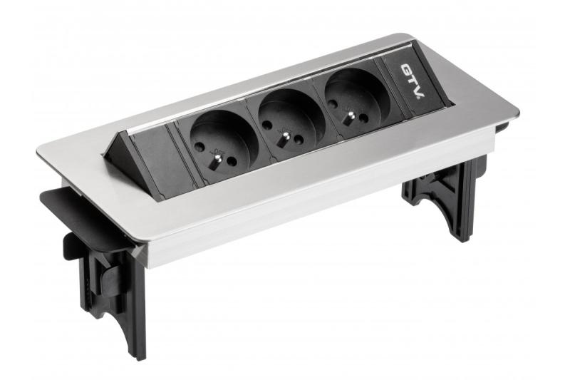 Bureauverlengsnoer zonder cassette, 3-voudig stopcontact met aarding, 1,5 m voedingskabel met stekker, inox.