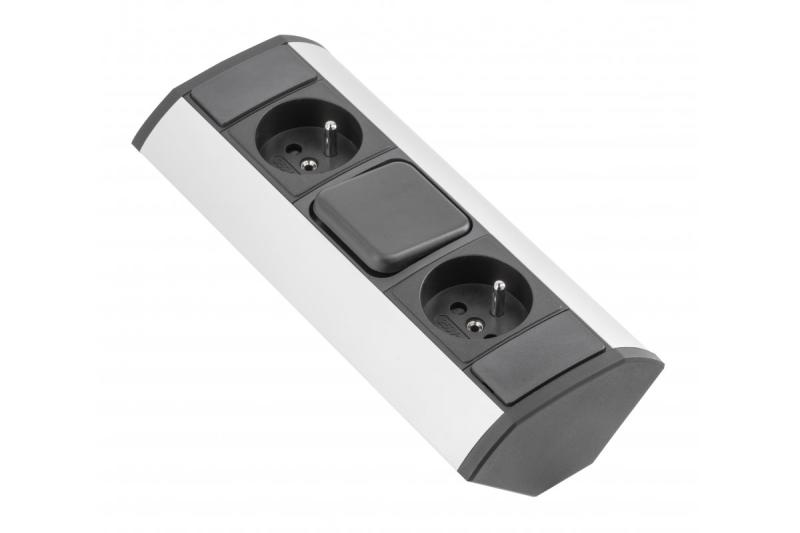 MINI hoekverlengstuk met schakelaar en 2 geaarde stopcontacten 230V 16A