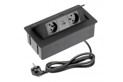 Meubelstopcontact SOFT 2x stopcontact met aarding, USB A+C, voedingskabel met stekker, zwart.