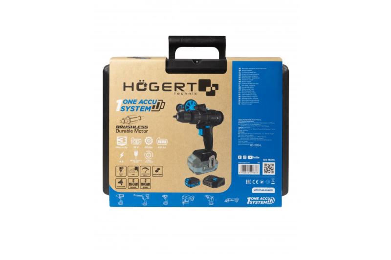 HÖGERT Brushless accuschroevendraaierset, 18V, met bithouder, bitmagazijn, oplader en accu