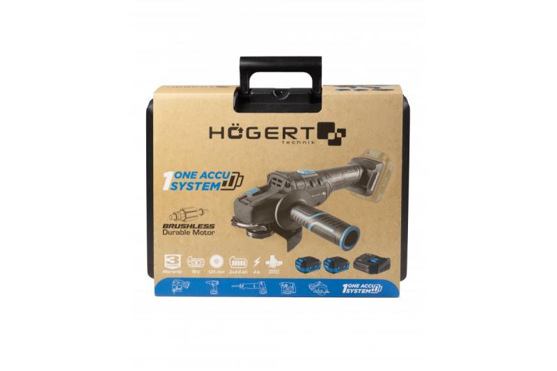HÖGERT Kabelloze haakse slijper met peddelschakelaar, 125MM, 18V, set met accu, lader, accessoires