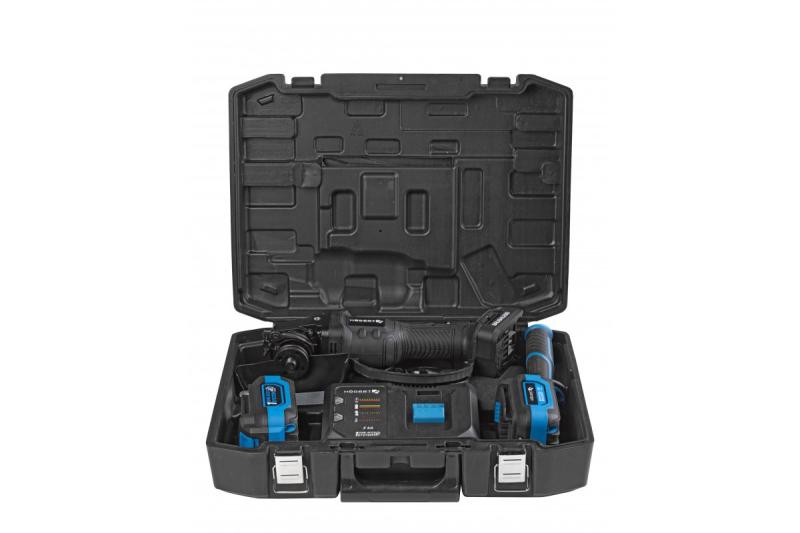 HÖGERT Kabelloze haakse slijper met peddelschakelaar, 125MM, 18V, set met accu, lader, accessoires