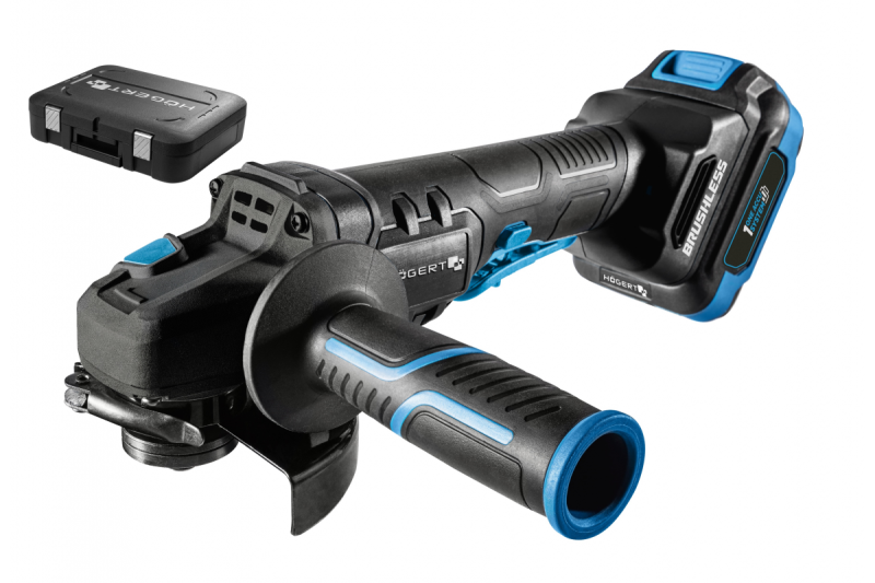 HÖGERT Kabelloze haakse slijper met paddle-schakelaar, 125MM, 18V - Set (accu, lader, accessoires)