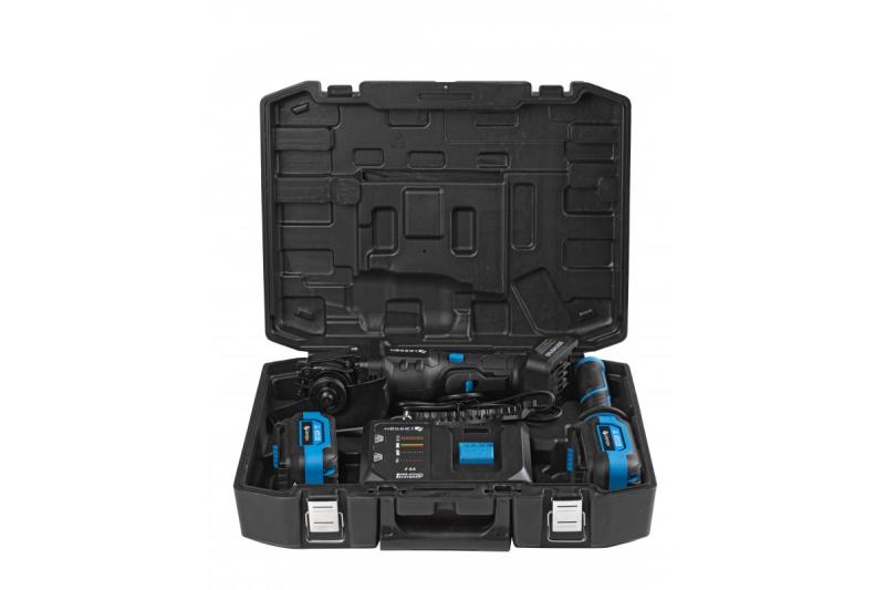 HÖGERT Kabelloze haakse slijper met paddle-schakelaar, 125MM, 18V - Set (accu, lader, accessoires)