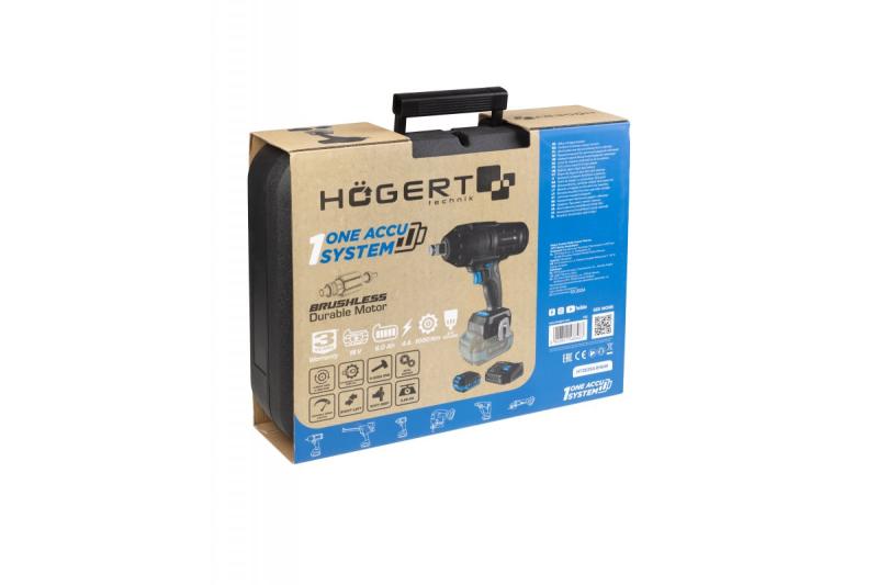HÖGERT accu-slagmoersleutelset, borstelloos, 1000 Nm, 18V met accu, oplader