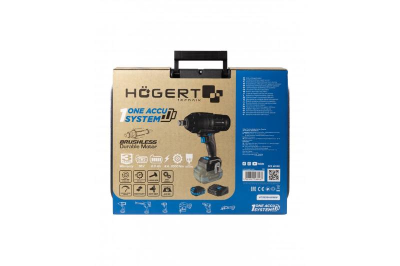 HÖGERT accu-slagmoersleutelset, borstelloos, 1000 Nm, 18V met accu, oplader