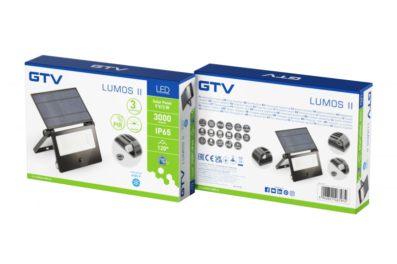 Zonnevloedlicht LUMOS II, LED, 3000lm, 6400K, 2x2600mAh vervangbaar, IP65, zwart