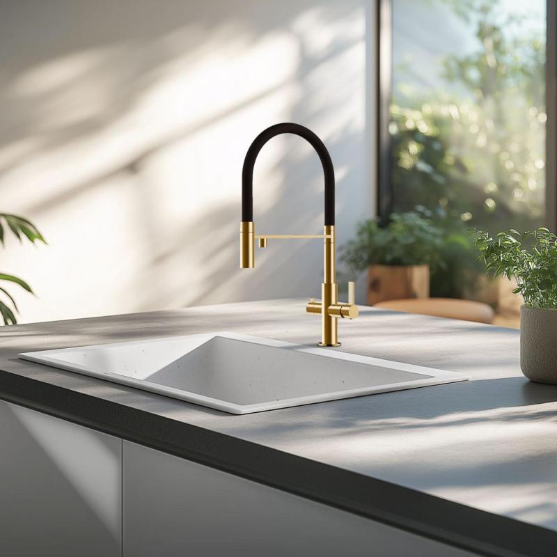 Ausmann Claridge 3-Weg Keukenmengkraan met Flexibele Uitloop en Gefilterd Water – Goud - 1208970504