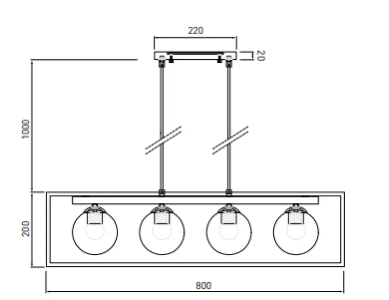 OUTLET Frame Beschadigd Decor Avelin hanglamp met gouden rechthoekig frame breedte 80 cm 2287