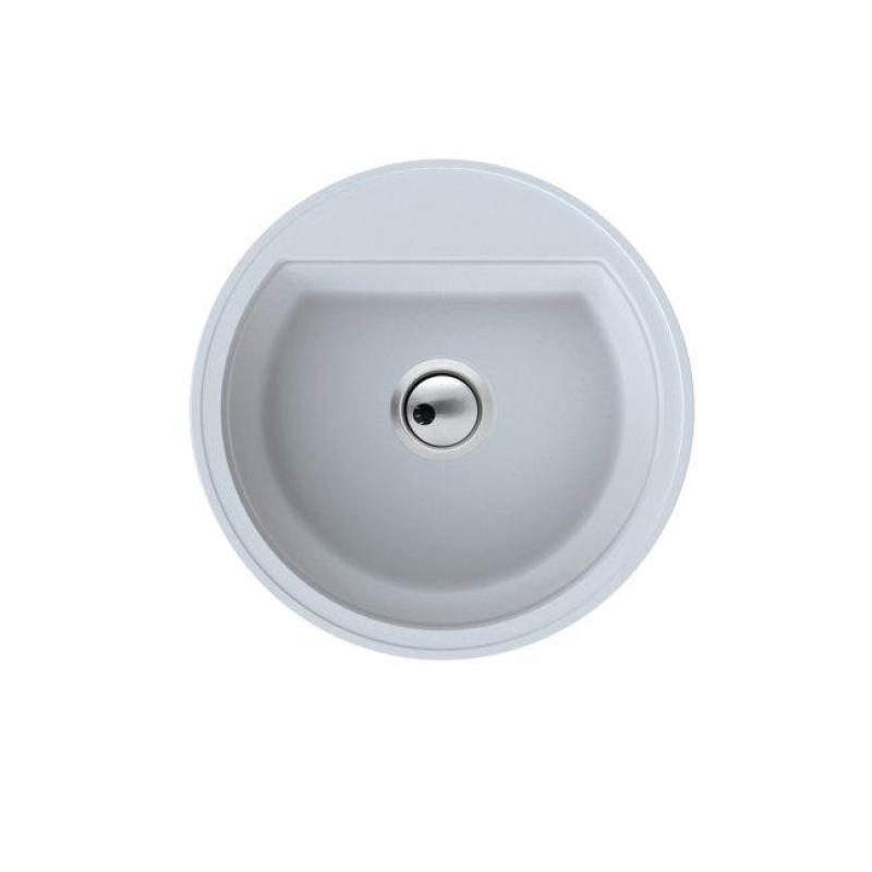 Dura Stretto Witte Quartz Ronde Spoelbak Opbouw 51 cm met RVS Plug en 1 Kraangat 1208970691