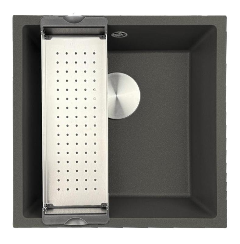 GraniteMy Universal Granieten Grijs, donker Spoelbak 40x40 cm Opbouw, Onderbouw en Vlakinbouw met RVS Plug 1208970742