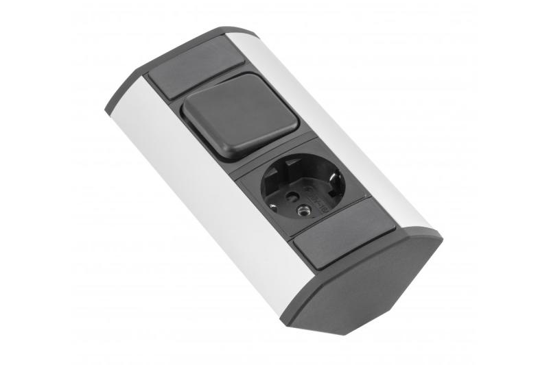 MINI hoekverlengstuk met schakelaar en schuko stopcontact 230V 16A