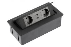 Bureaublad verlengkabel SOFT 2x schuko stopcontact, USB 2.1A, stroomkabel met stekker, zwart
