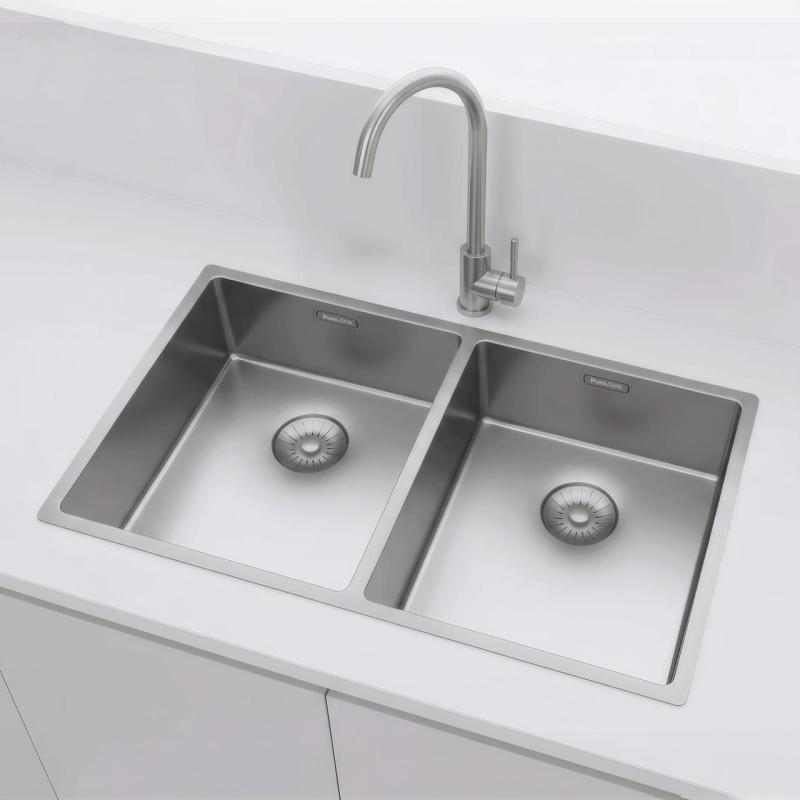 Pure.Sink Prestige Dubbele RVS spoelbak 70x40 cm 10mm radius onderbouw, vlakbouw en opbouw PPG343440-02
