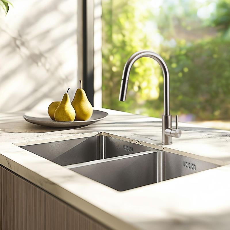 Pure.Sink Prestige Dubbele RVS spoelbak 70x40 cm 10mm radius onderbouw, vlakbouw en opbouw PPG343440-02