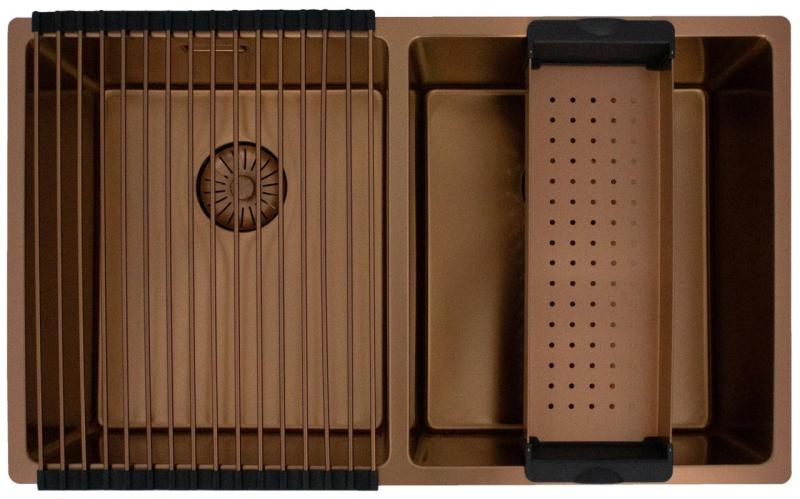 Pure.Sink Prestige Dubbele Koperen spoelbak 70x40cm 10mm radius onderbouw, vlakbouw en opbouw PPG343440-62