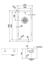 Pure.Sink Exclusivo Gun metal kleine spoelbak 18x40 cm 10mm radius onderbouw, vlakbouw en opbouw PEX1840-61