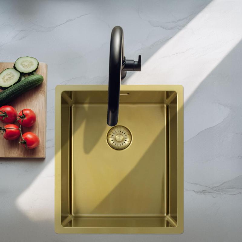 Pure.Sink Exclusivo Gouden spoelbak 34x40 cm 10mm radius onderbouw, vlakbouw en opbouw PEX3440-60