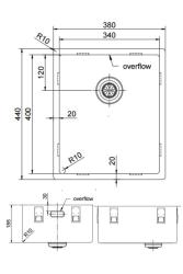 Pure.Sink Exclusivo Gun metal spoelbak 34x40 cm 10mm radius onderbouw, vlakbouw en opbouw PEX3440-61