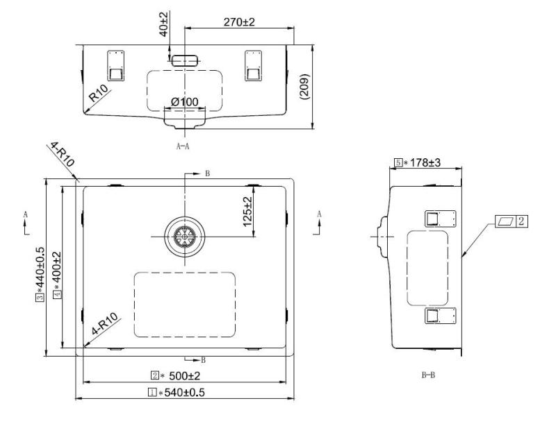 Pure.Sink Exclusivo RVS spoelbak 50x40 cm 10mm radius onderbouw, vlakbouw en opbouw PEX5040-02