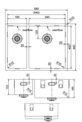 Pure.Sink Exclusivo Gun Metal 1,5 anderhalve spoelbak 18+34 cm  10mm radius PEX183440-61