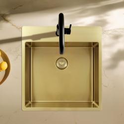 Pure.Sink Exclusivo Gouden spoelbak 49x52 cm Tapwing met kraangatbank 10mm radius PEX4540T-60