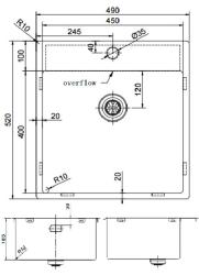 Pure.Sink Exclusivo Gouden spoelbak 49x52 cm Tapwing met kraangatbank 10mm radius PEX4540T-60