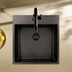 Pure.Sink Exclusivo Gun Metal spoelbak 49x52 cm Tapwing met kraangatbank 10mm radius PEX4540T-61