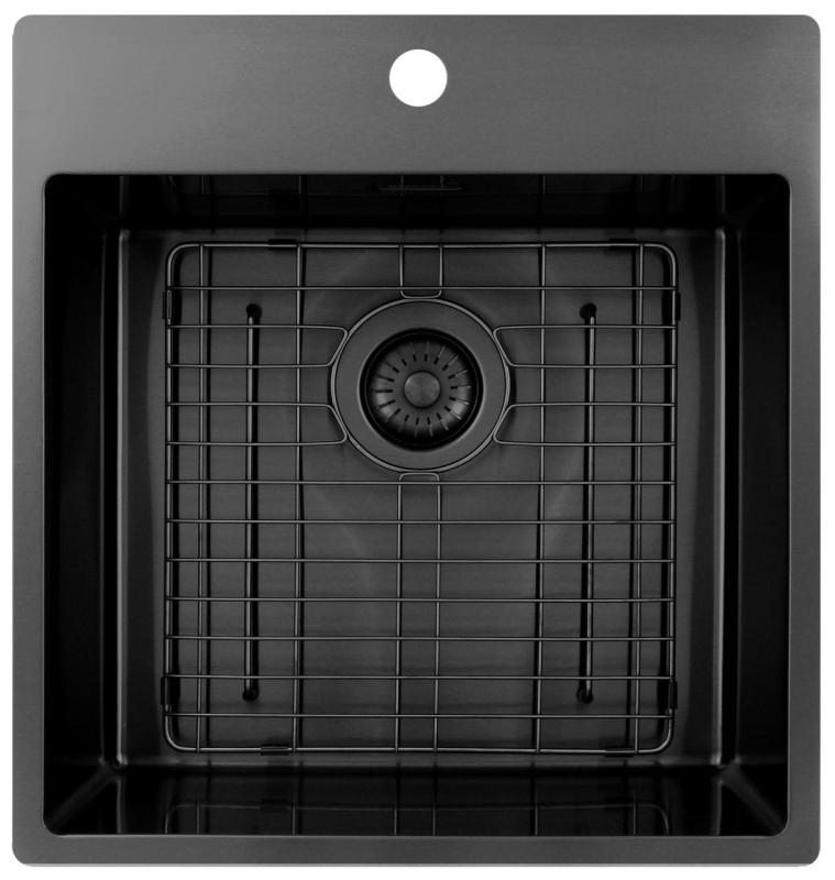 Pure.Sink Exclusivo Gun Metal spoelbak 49x52 cm Tapwing met kraangatbank 10mm radius PEX4540T-61