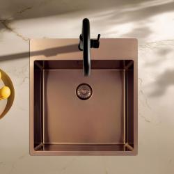 Pure.Sink Exclusivo Koperen spoelbak 49x52 cm Tapwing met kraangatbank 10mm radius PEX4540T-62