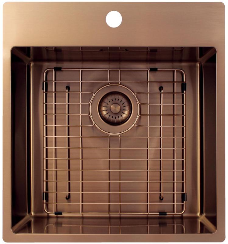 Pure.Sink Exclusivo Koperen spoelbak 49x52 cm Tapwing met kraangatbank 10mm radius PEX4540T-62