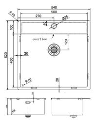 Pure.Sink Exclusivo RVS spoelbak 54x52cm Tapwing met kraangatbank 10mm radius PEX5040T-02