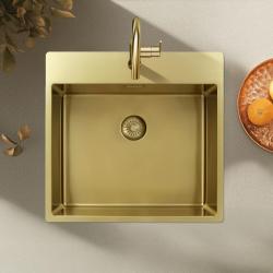 Pure.Sink Exclusivo Gouden spoelbak 54x52 cm Tapwing met kraangatbank 10mm radius PEX5040T-60