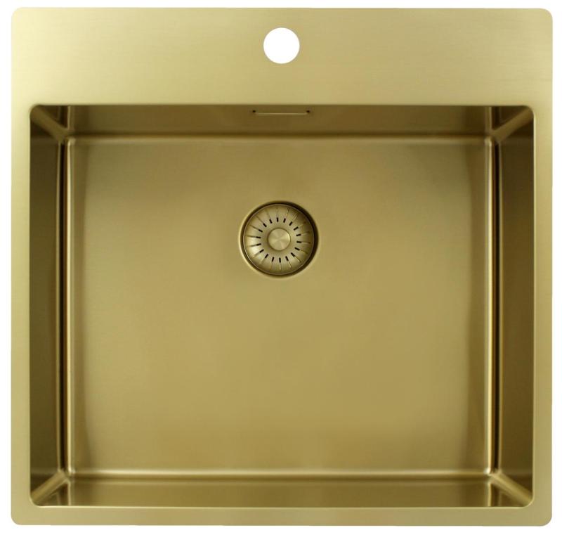 Pure.Sink Exclusivo Gouden spoelbak 54x52 cm Tapwing met kraangatbank 10mm radius PEX5040T-60