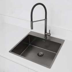 Pure.Sink Exclusivo Gun Metal spoelbak 54x52 cm Tapwing met kraangatbank 10mm radius  PEX5040T-61