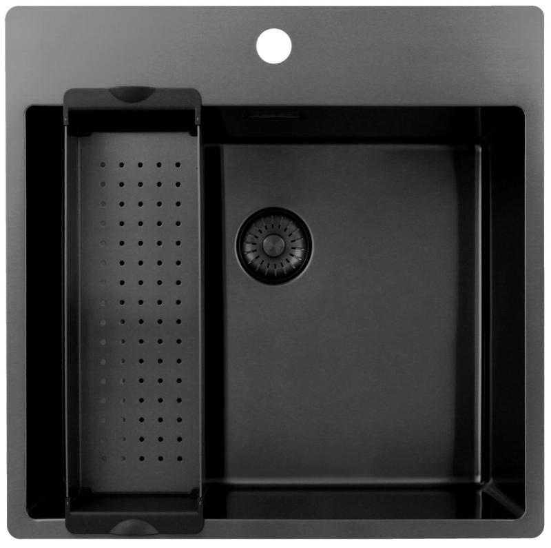 Pure.Sink Exclusivo Gun Metal spoelbak 54x52 cm Tapwing met kraangatbank 10mm radius  PEX5040T-61