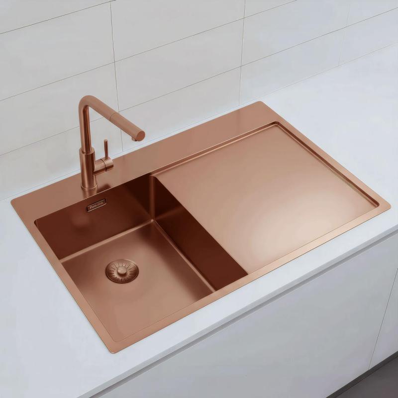 Pure.Sink Exclusivo  Koperen kleine spoelbak met afdruipgedeelte 78x52 cm Tapwing links PEX3478LT-62
