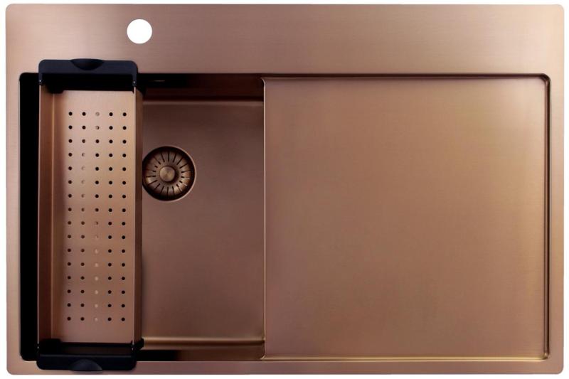 Pure.Sink Exclusivo  Koperen kleine spoelbak met afdruipgedeelte 78x52 cm Tapwing links PEX3478LT-62