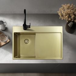 Pure.Sink Exclusivo Gouden kleine spoelbak met afdruipgedeelte 78x52 cm Tapwing rechts PEX3478RT-60