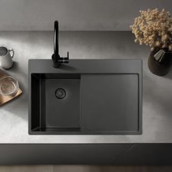 Pure.Sink Exclusivo Gun Metal kleine spoelbak met afdruipgedeelte 78x52 cm Tapwing rechts PEX3478RT-61